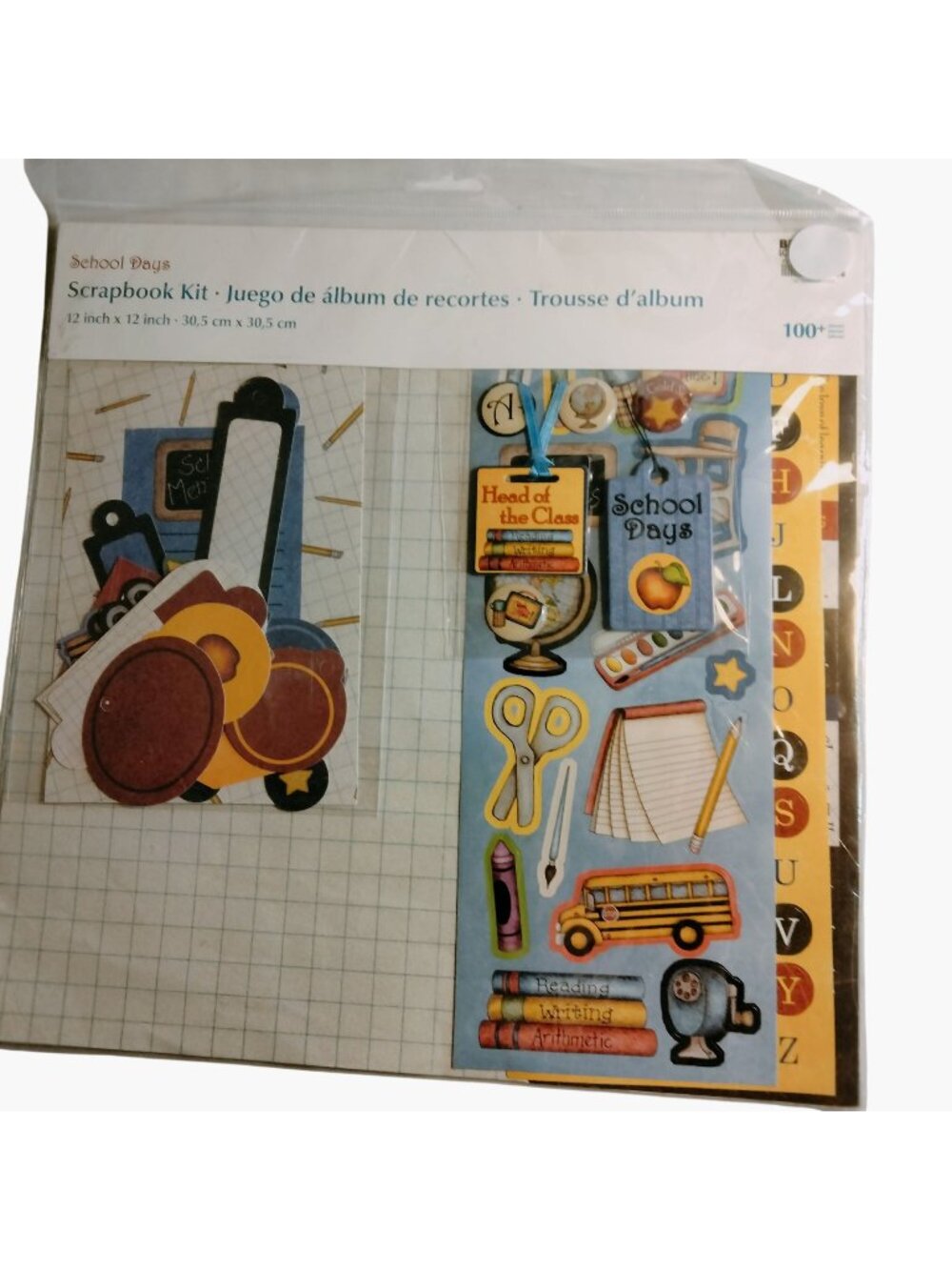 School Days 12x12 Scrapbook Kit Alphabet Stickers Icon Stickers 6 Papers Diecuts